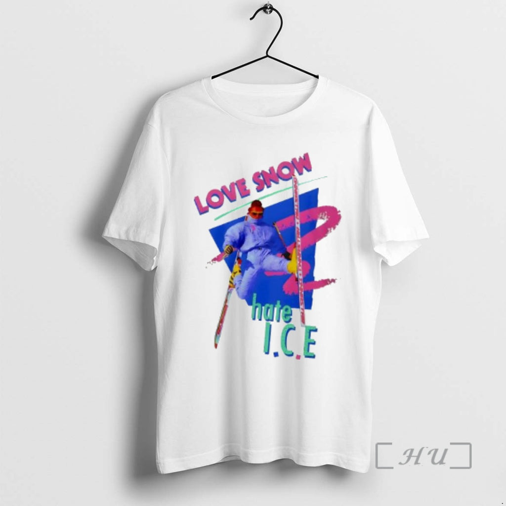 Officials Love Snow Hate I C E Retro 80s Style Neon Skiing Premium T Shirts