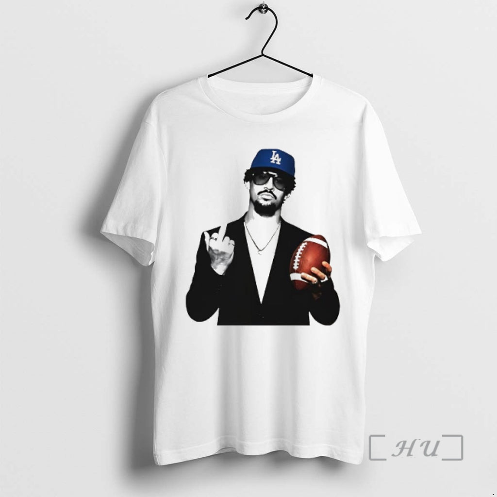 Officials Man In La Hat And Suit Holding Football Middle Finger Graphic Premium T Shirts