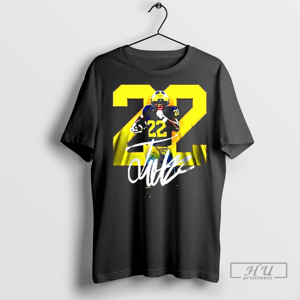 Officials Michigan Wolverines Justice Haynes Tackle Football Helmet Signature T Shirt