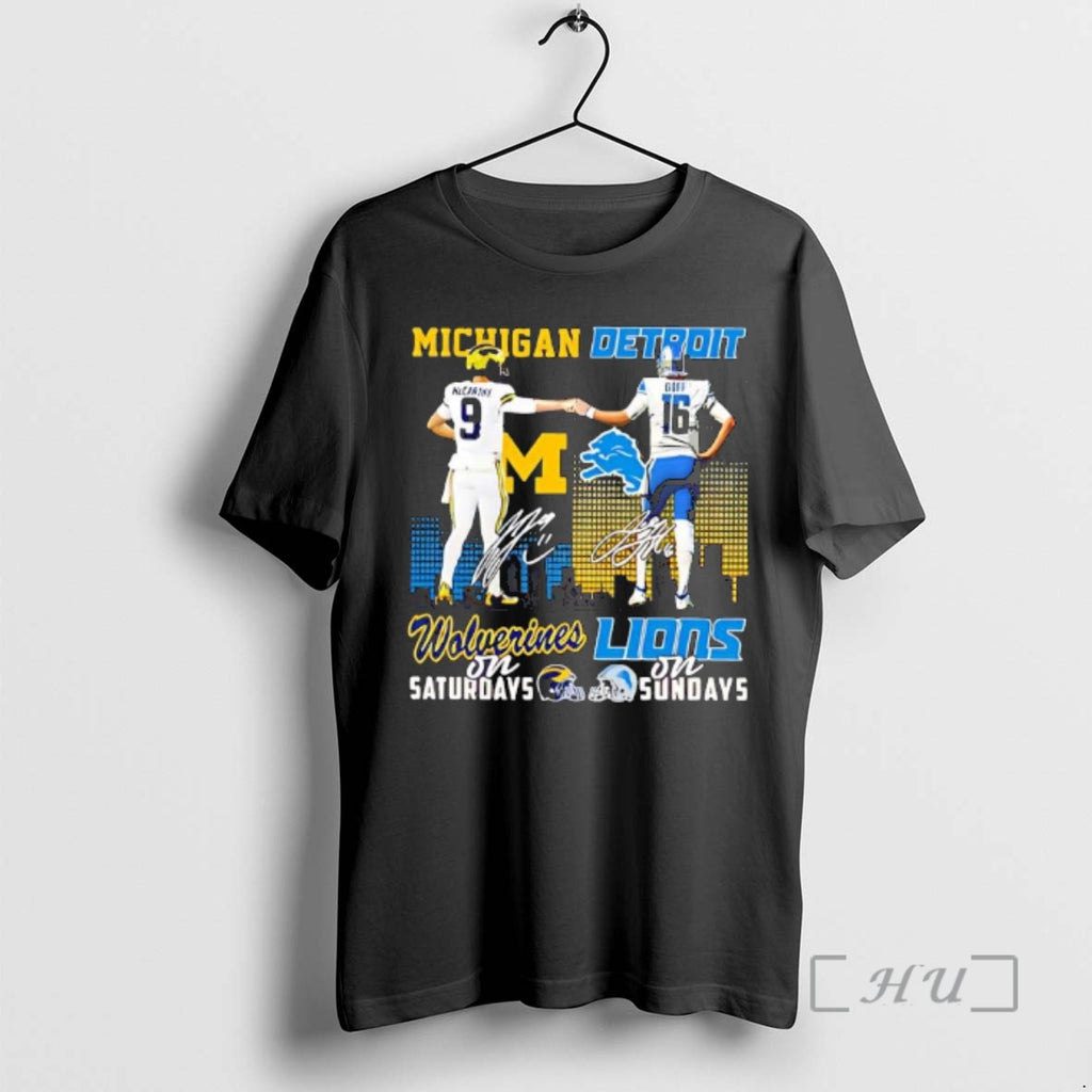 Officials Michigan Wolverines On Saturdays Detroit Lions On Sundays Players First Bump Premium T Shirts