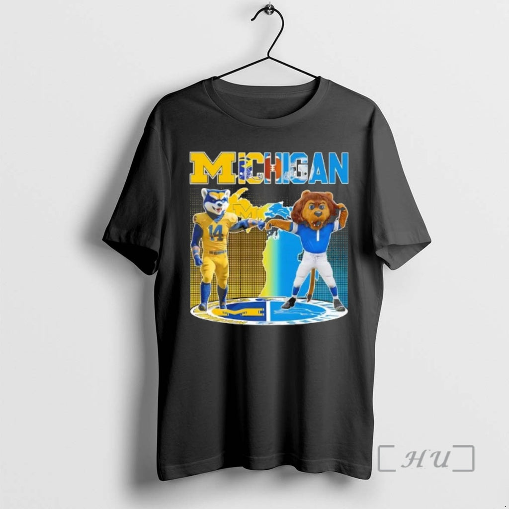 Officials Michigan Wolverines Fist Bump Detroit Lions Football Mascot