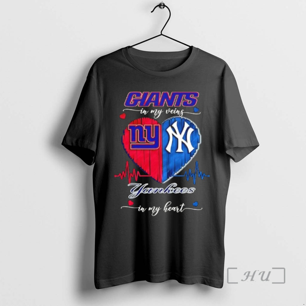 Officials New York Sports Giants In My Veins Yankees In My Heart Premium T Shirts