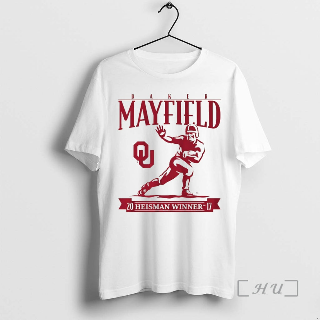Officials Oklahoma Sooners Football Baker Mayfield Heisman Winner Trophy 2017 Circle Premium T Shirts Sweater