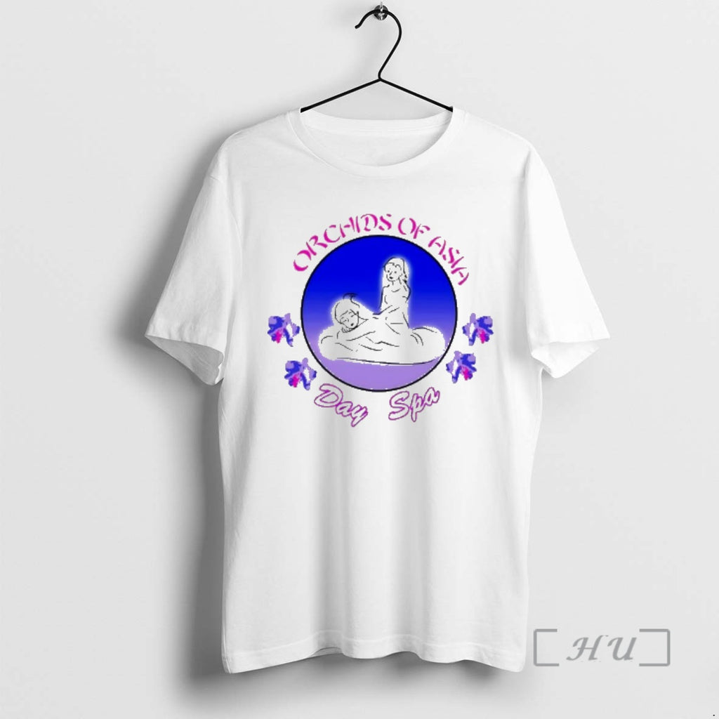 Officials Orchids Of Asia Day Spa Logo Pink And Blue Design Premium T Shirts Sweater