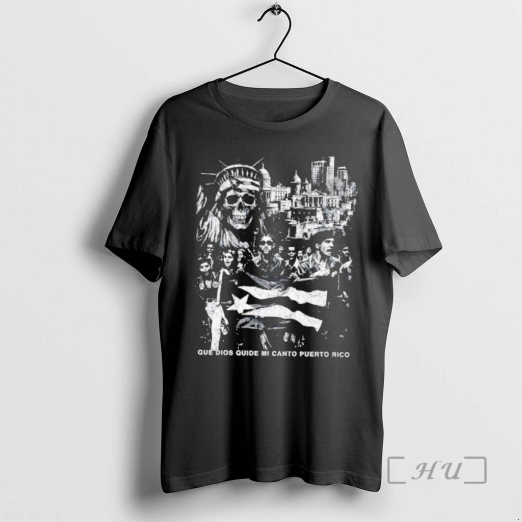 Officials Que Dios Cuide Mi Canto Puerto Rico Skull Statue Graphic Premium T Shirts Sweater