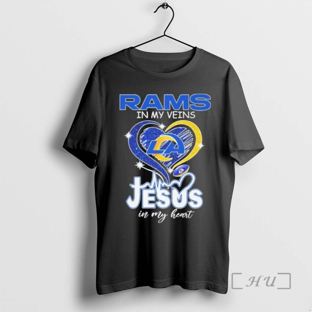 Officials Rams In My Veins Heart Logo Ball Jesus In My Heart Premium T Shirts