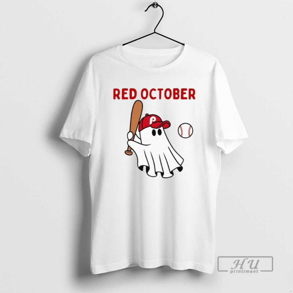 Officials Red October Halloween Philadelphia Baseball Ghost T Shirt