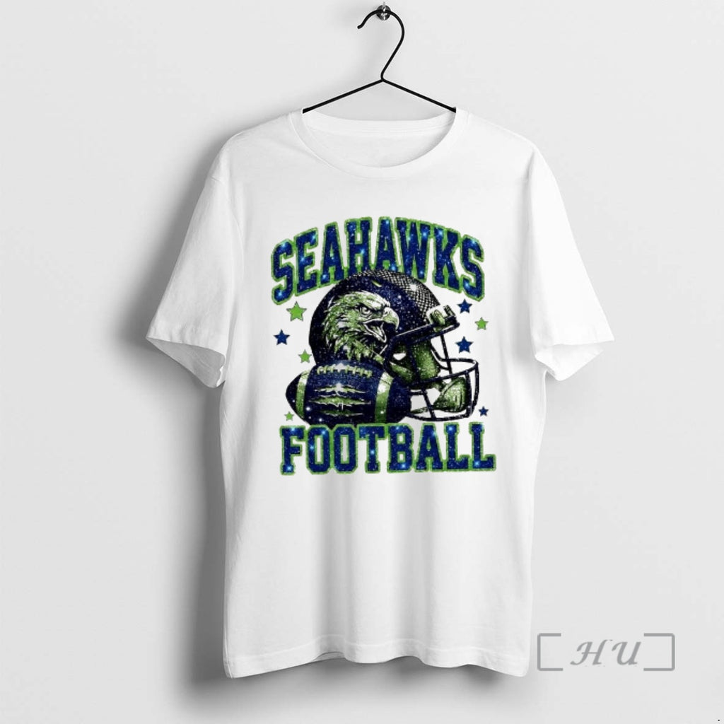 Officials Seahawks Football Eagle Head Helmet And Ball Blue Green Glitter Premium T Shirts Sweater