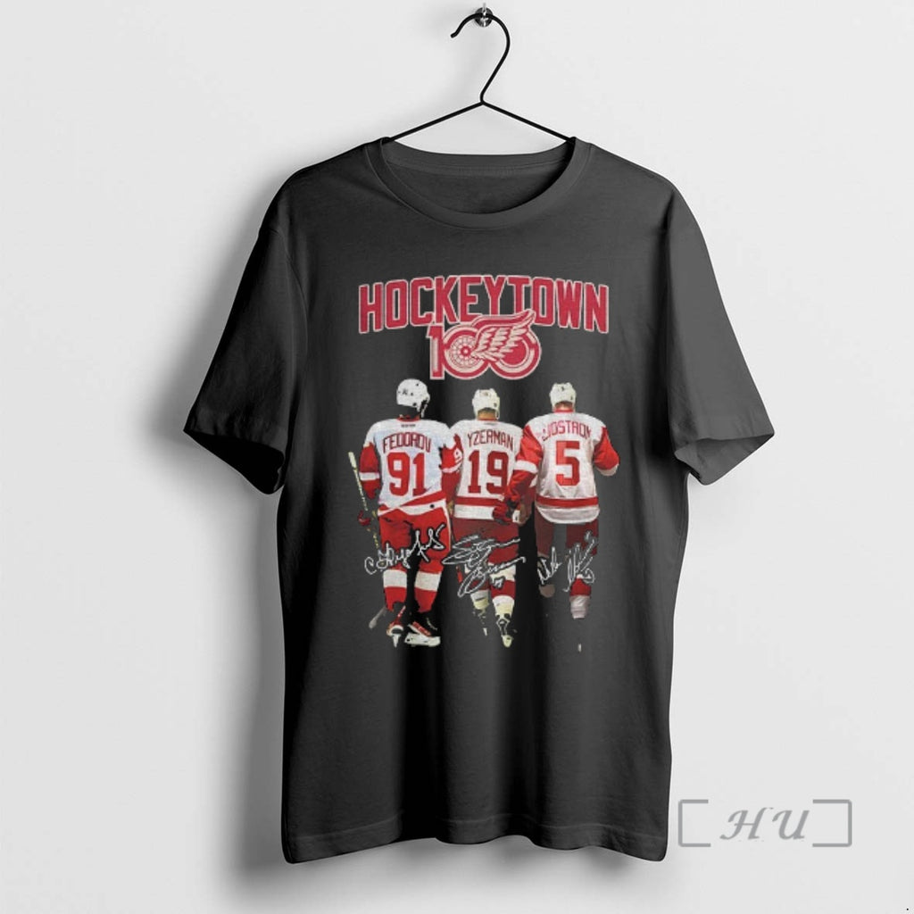 Officials Sergei Fedorov Steve Yzerman And Nicklas Lidstrom Detroit Red Wings Hockey Town 100 Signatures