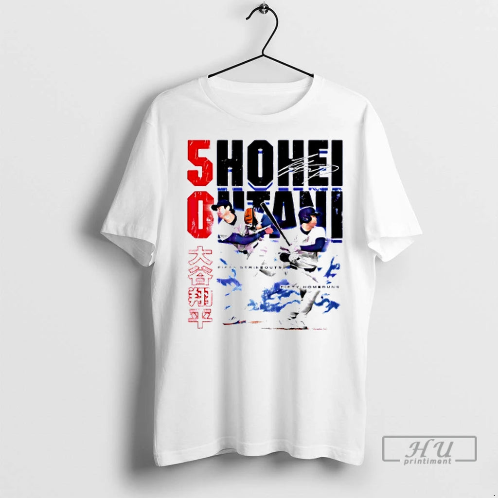 Officials Shohei Ohtani Los Angeles Dodgers 50 Strikeouts 50 Home Runs Signature T Shirt