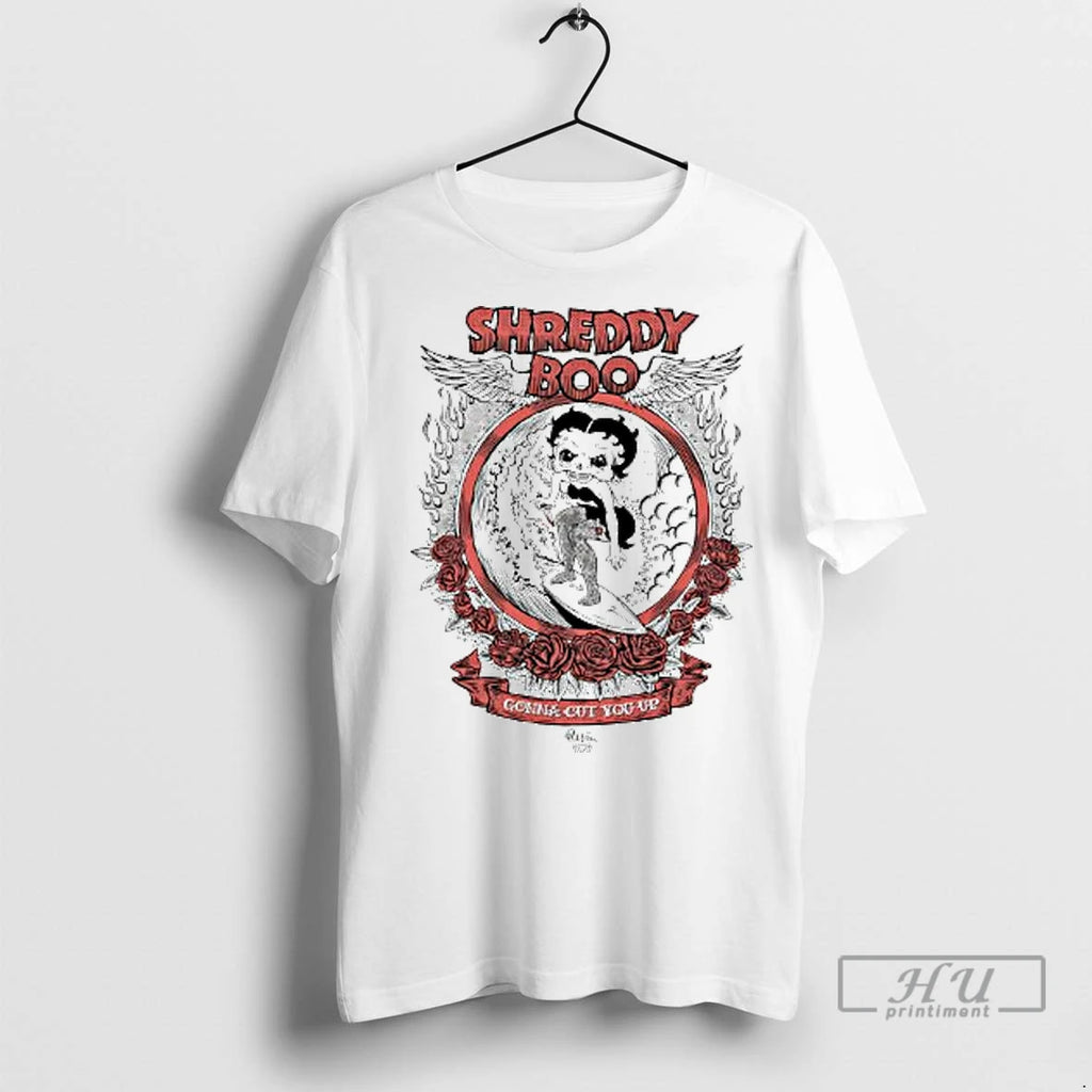 Officials Shreddy Boo Gonna Cut You Up Wreath Of Red Roses Ladies T Shirt