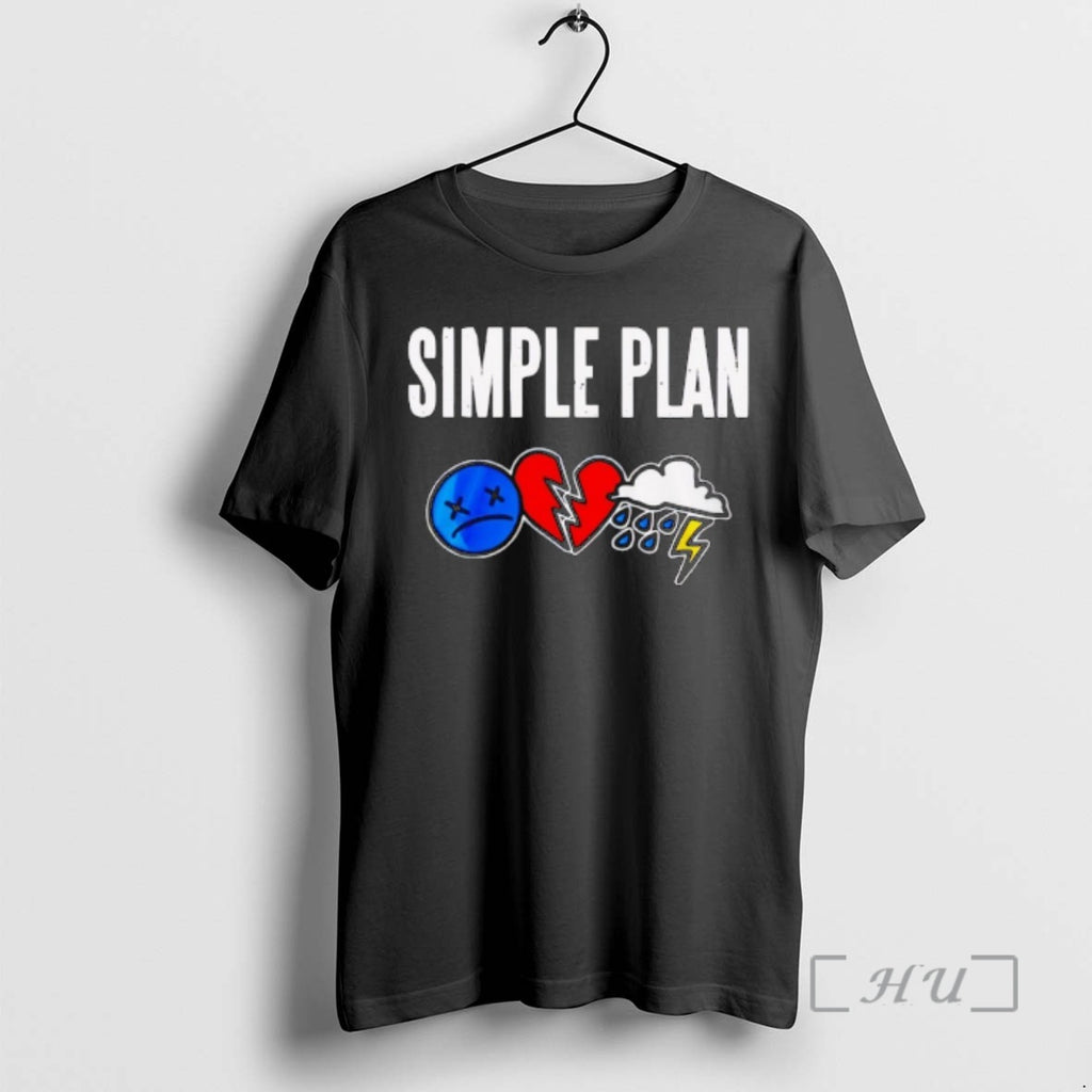 Officials Simple Plan Tour 2026 Emojis Sad Face Broken Heart Storm Cloud Premium T Shirts