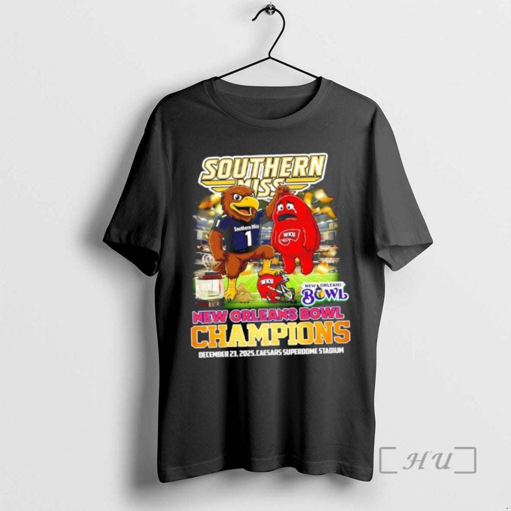 Officials Southern Miss Beat Western Kentucky 2026 New Orleans Bowl Champions Mascot Premium T Shirts