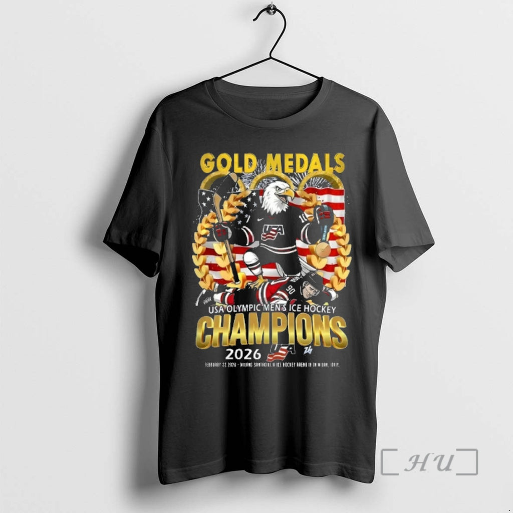 Officials Team Usa Gold Medals Usa Olympic Mens Ice Hockey Champions Mascot Premium T Shirts