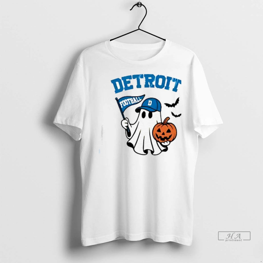 Officials Trendy Halloween Ghost Detroit Lions Football Flag Pumpkin Ladies Shirt Sweater
