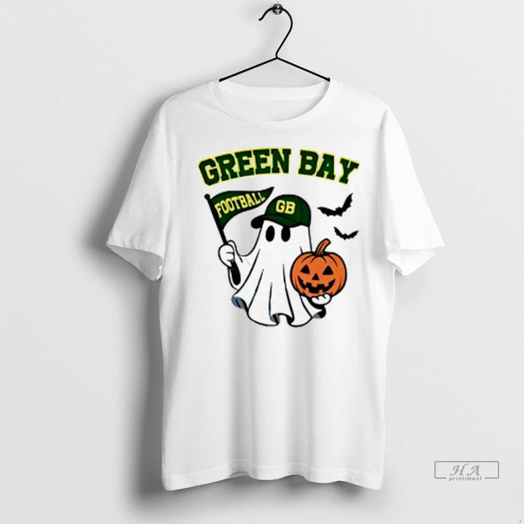 Officials Trendy Halloween Ghost Green Bay Packers Football Flag Pumpkin Ladies Shirt Sweater