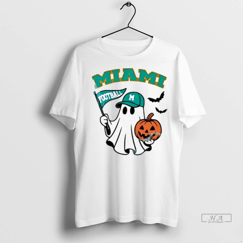 Officials Trendy Halloween Ghost Miami Dolphins Football Flag Pumpkin Ladies Shirt Sweater