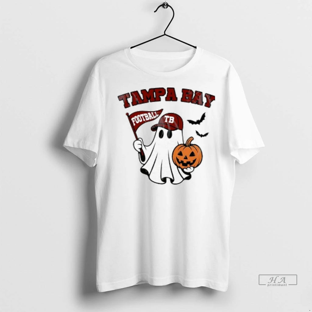 Officials Trendy Halloween Ghost Tampa Bay Buccaneers Football Flag Pumpkin Ladies Shirt Sweater