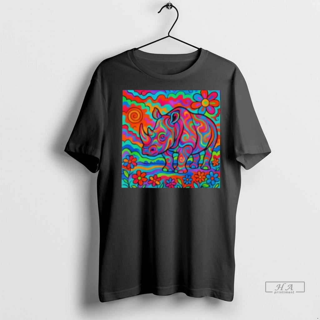 Officials Trendy Rainbow Rhino Art Style T Shirt Sxuwsi Shirt Sweater