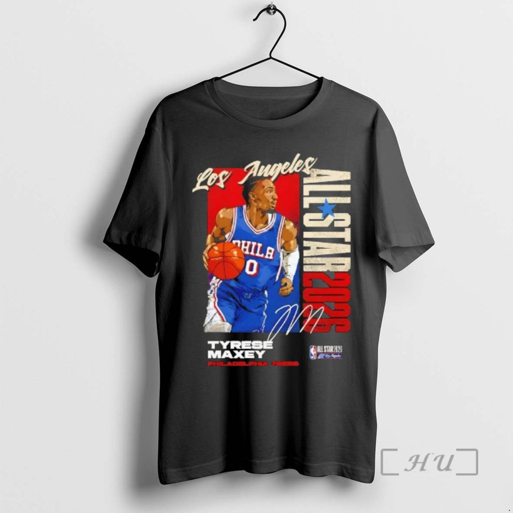 Officials Tyrese Maxey Philadelphia 76ers 2026 Nba All Star Vertical Signature Premium T Shirts Sweater