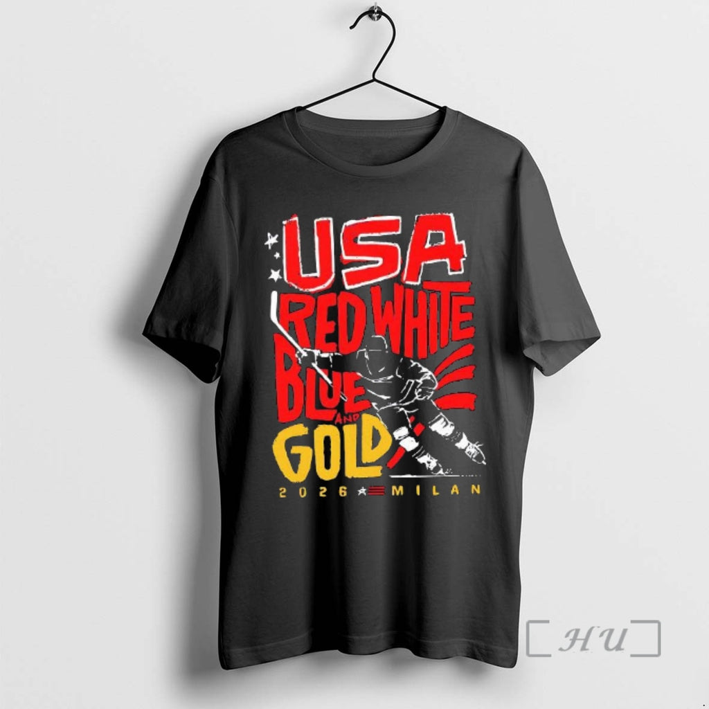 Officials Usa Hockey Red White Blue And Gold 2026 Winter Olympic Milan Premium T Shirts