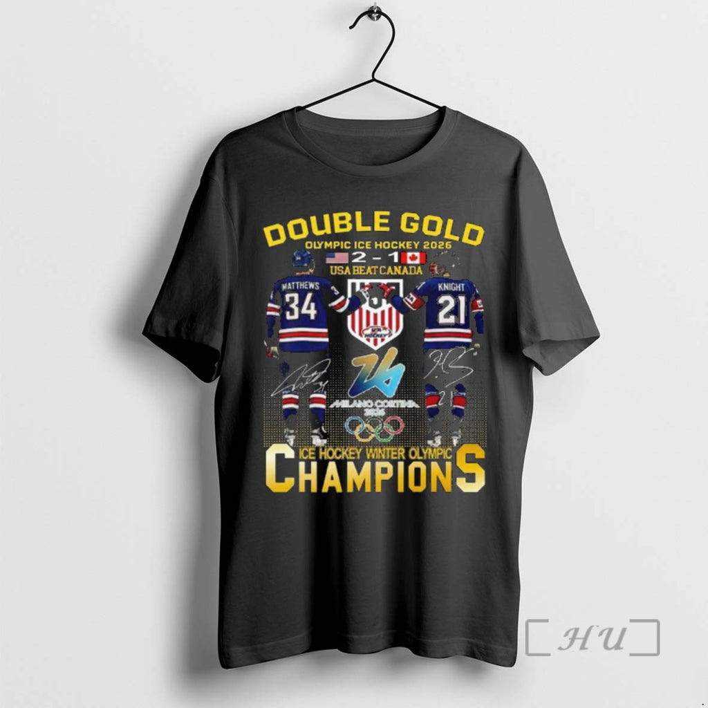 Officials Usa Beat Canada Olympic Ice Hockey 2026 Double Gold Champions Premium T Shirts Sweater