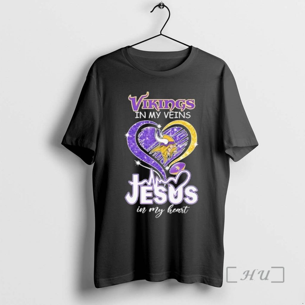 Officials Vikings In My Veins Jesus In My Heart Minnesota Vikings Logo Premium T Shirts