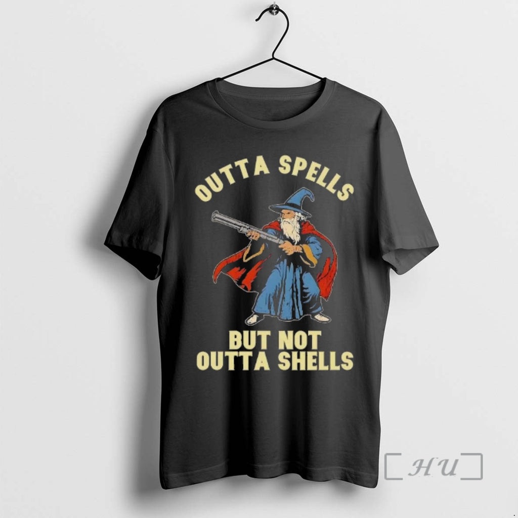 Officials Wizard Outta Spells But Not Outta Shells Wizard Fantasy Meme Cartoon Premium T Shirts
