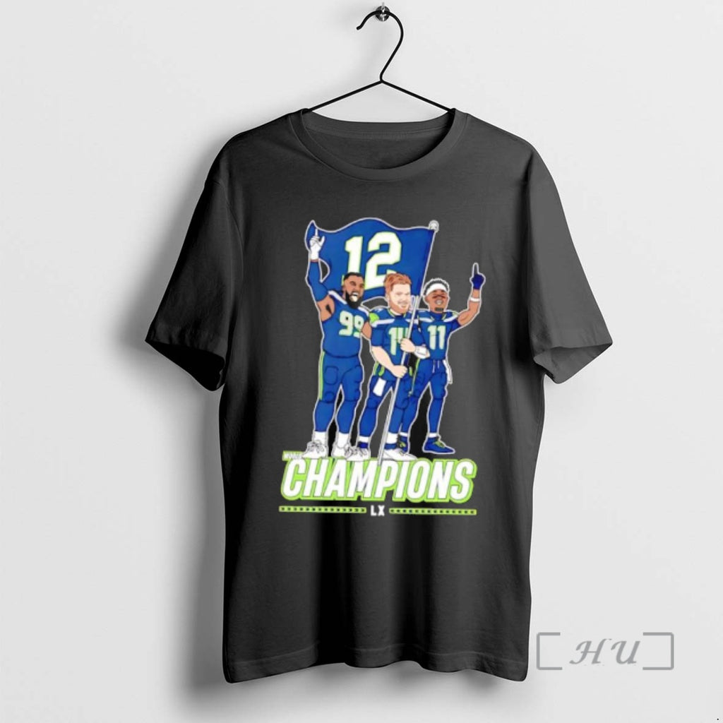 Officials World Champions Lx Seahawks Players Holding 12 Flag
