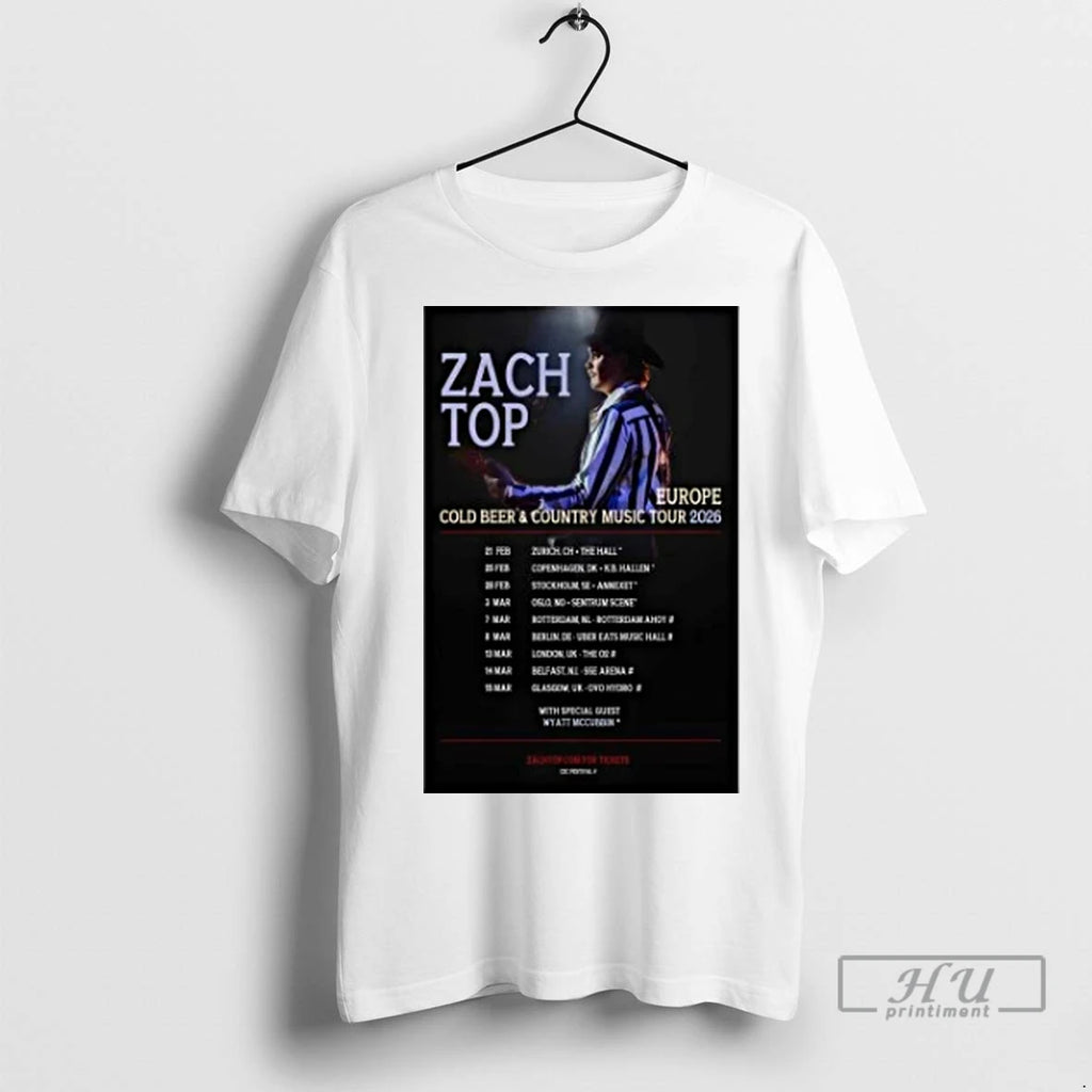 Officials Zach Top Europe Cold Beer And Country Music Fall Tour 2026 T Shirts