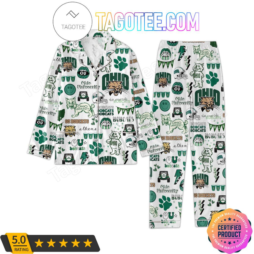 Ohio Bobcats Love Pattern Sleepwear Pajama Set