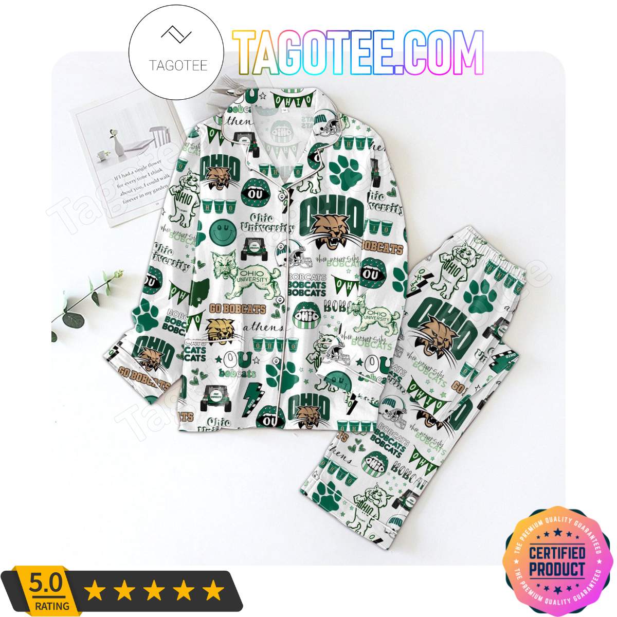 Ohio Bobcats Love Pattern Sleepwear Pajama Set