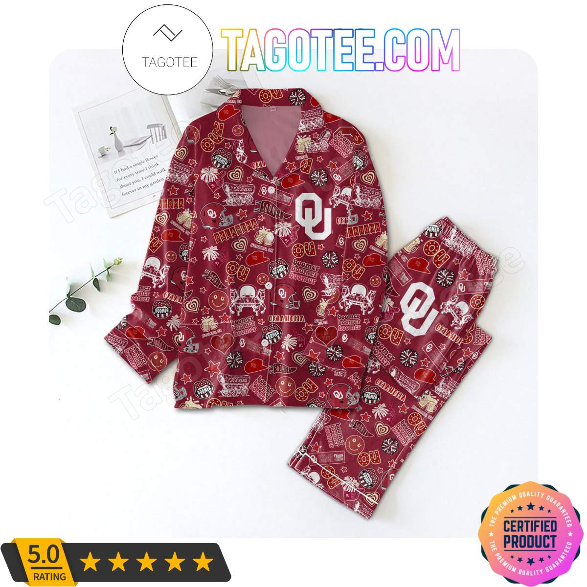Oklahoma Sooners Love Pattern Sleepwear Pajama Pjs Set