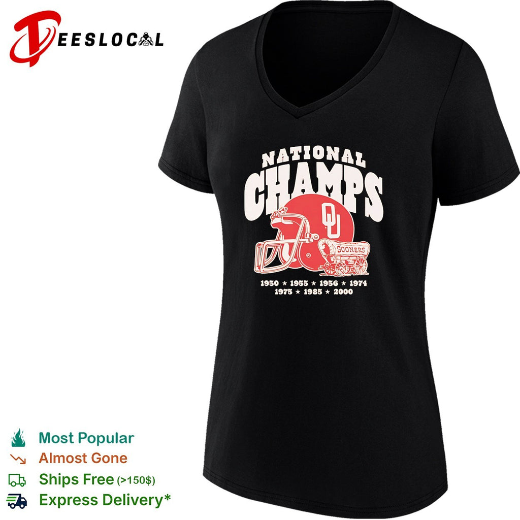 Oklahoma Sooners national champs helmet and Sooner Schooner wagon shirt