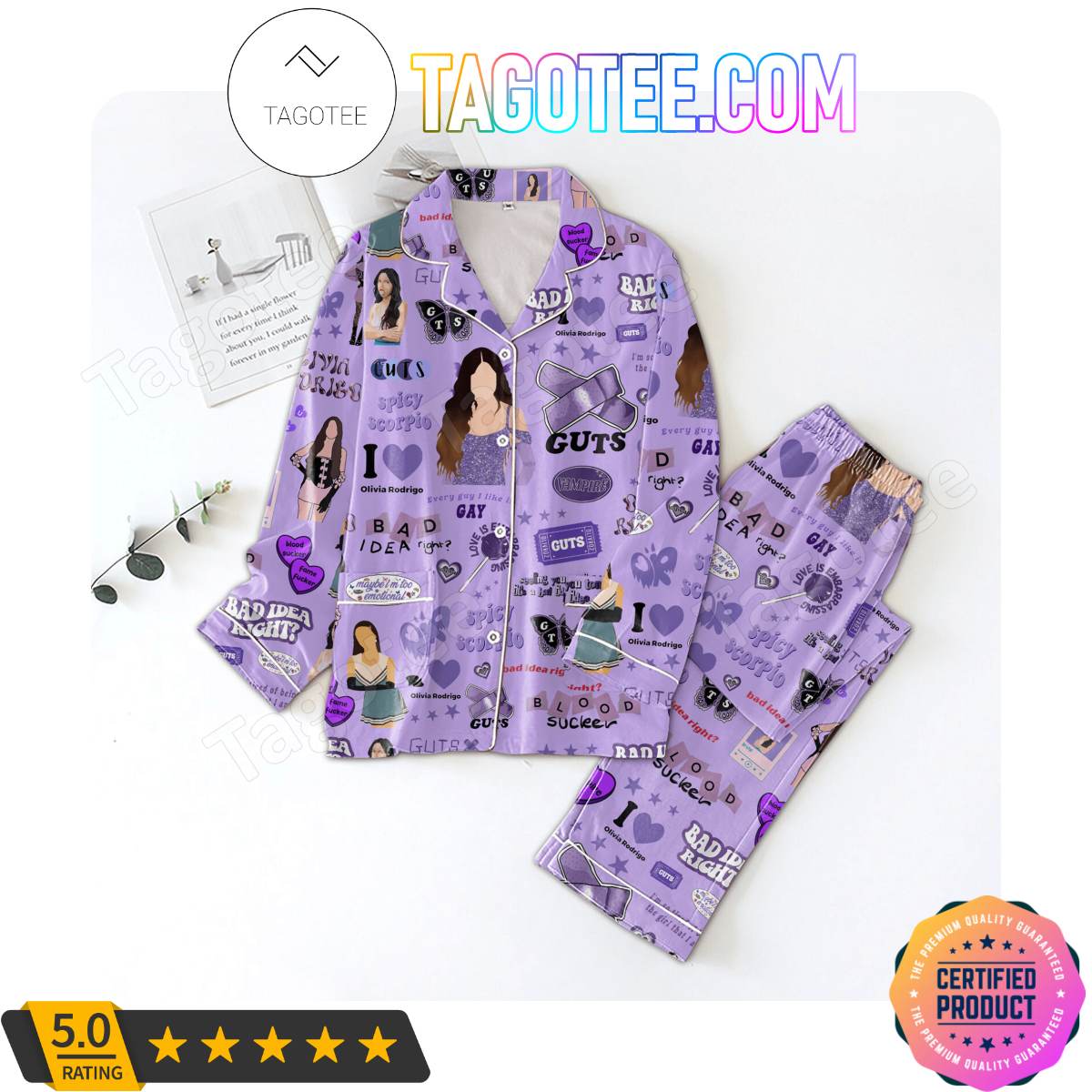 Olivia Rodrigo Music Stickers Pajama Sets Sleepwear