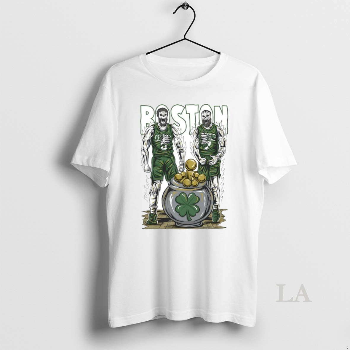 Original Boston Celtics Basketball Where Champions Live Pots Gold Skeleton Players Circle T-Shirts