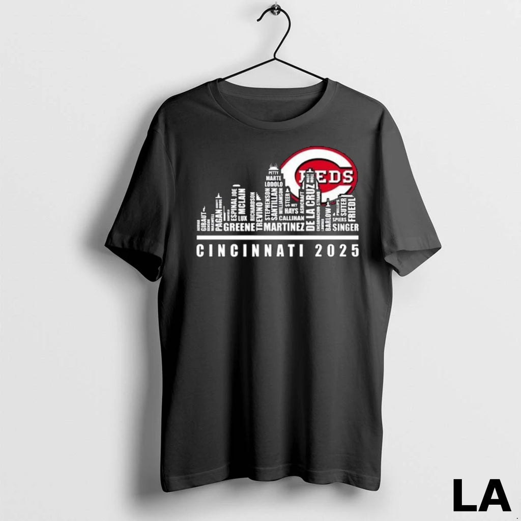 Original Cincinnati Reds 2025 Skyline Names Logo Long Sleve