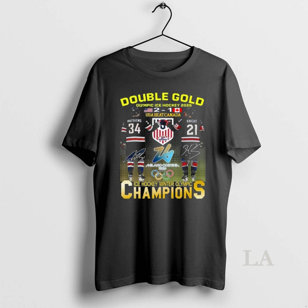 Original Double Gold Olympic Ice Hockey 2026 Usa Beat Canada 2 1 Matthews Knight
