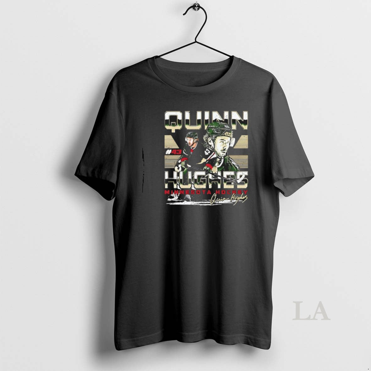 Original Quinn Hughes 43 Minnesota Hockey Dual Signature T-Shirts