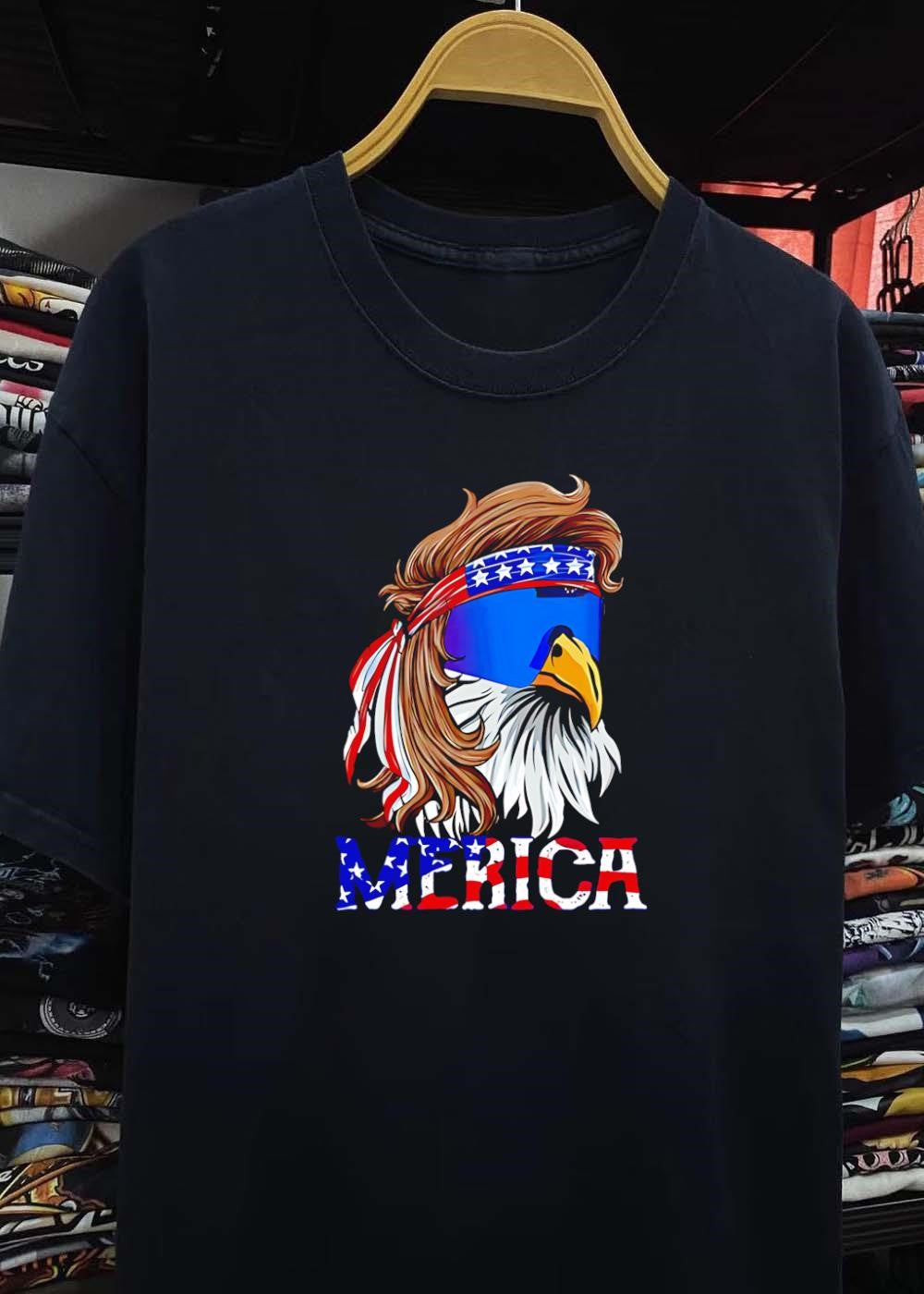 Patriotic Bald Eagle Mullet Sunglasses Merica T-Shirt