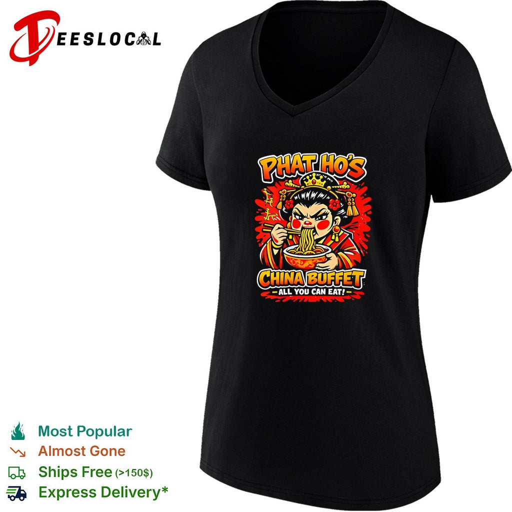 Phat Ho’s China buffet cartoon woman eating noodles all you can eat meme shirt