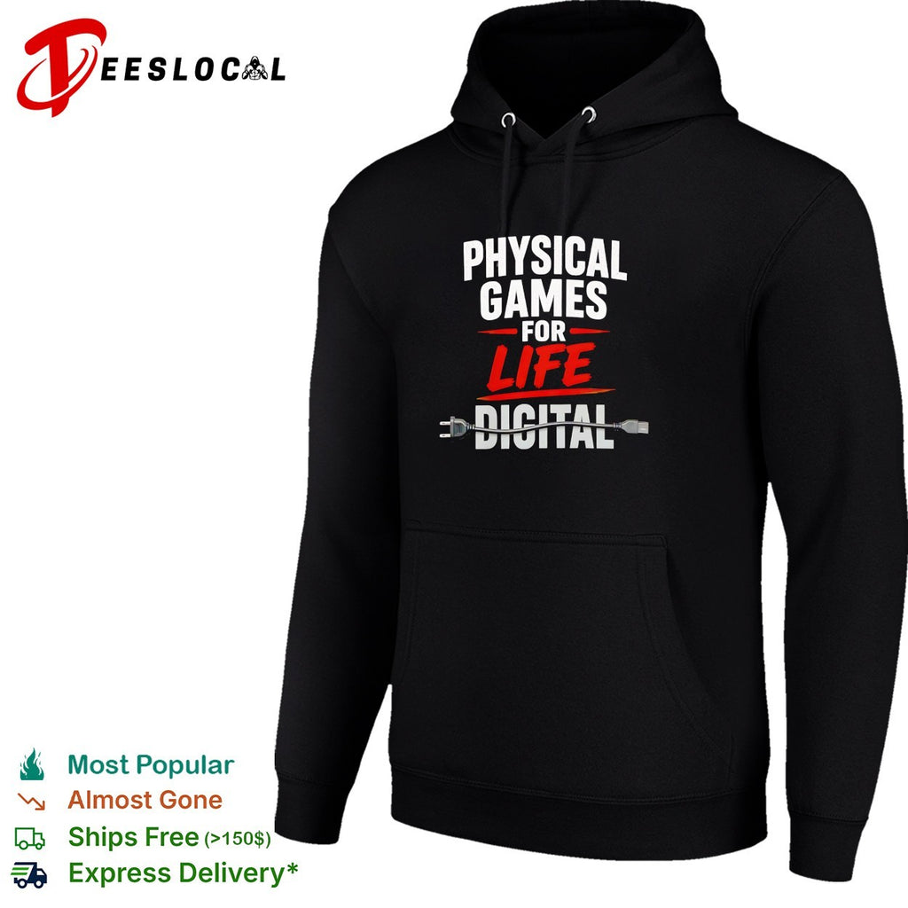 Physical games for life digital crossed out with unplugged power cord shirt
