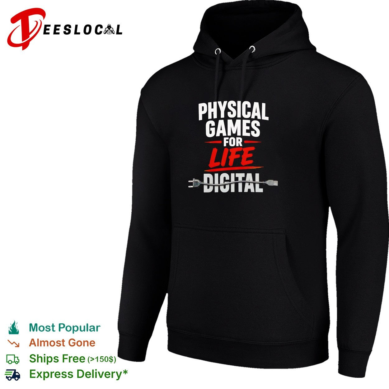 Physical games for life digital crossed out with unplugged power cord shirt