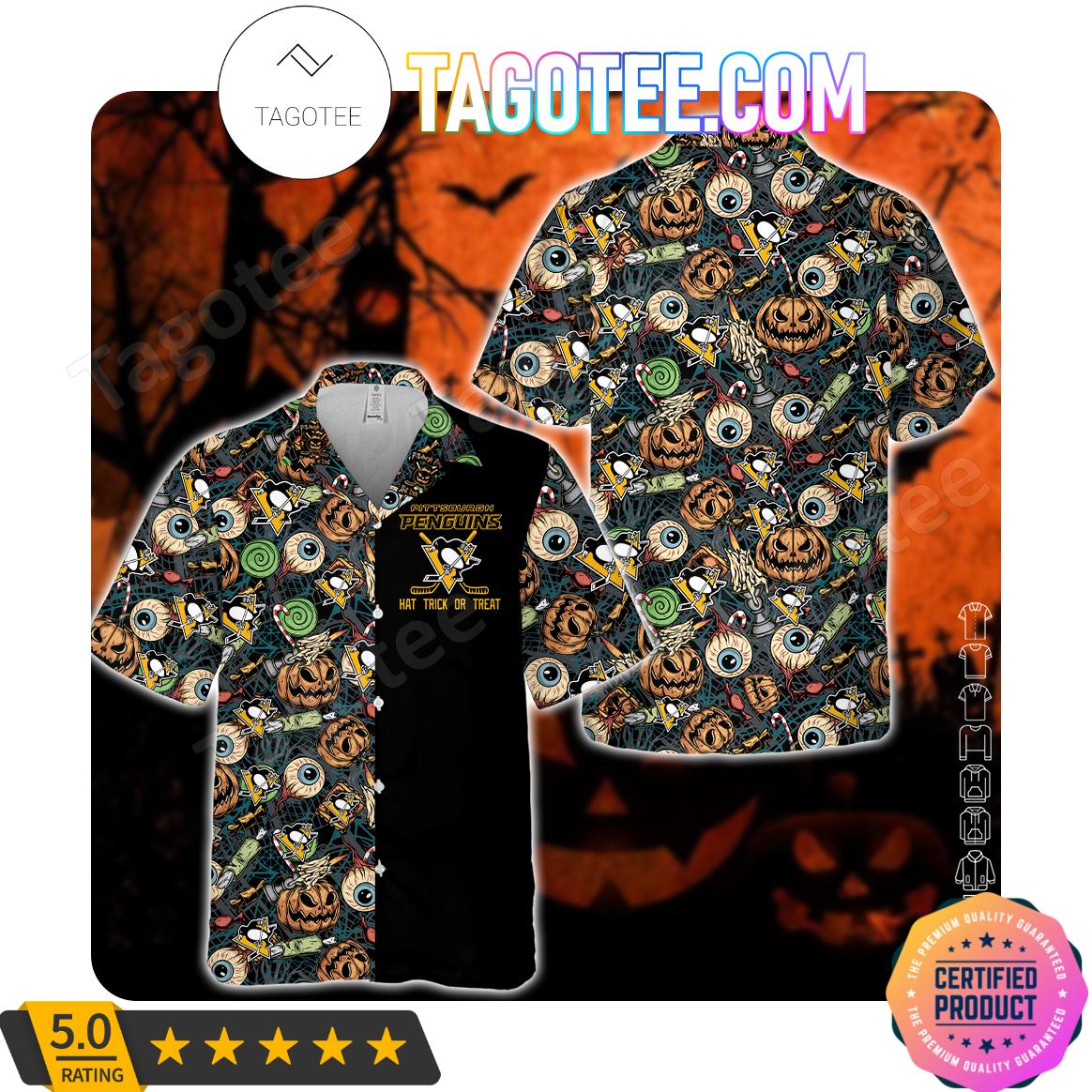 Pittsburgh Penguins Hat Trick Or Treat Halloween Men Aloha Casual Shirt