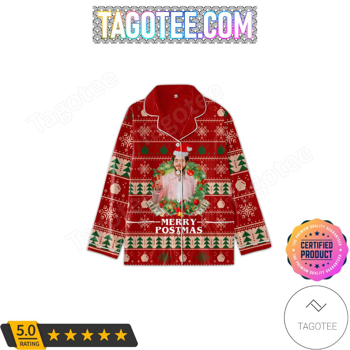 Post Malone Merry Postmas Christmas Pajamas Set PJ Shirt, Pant