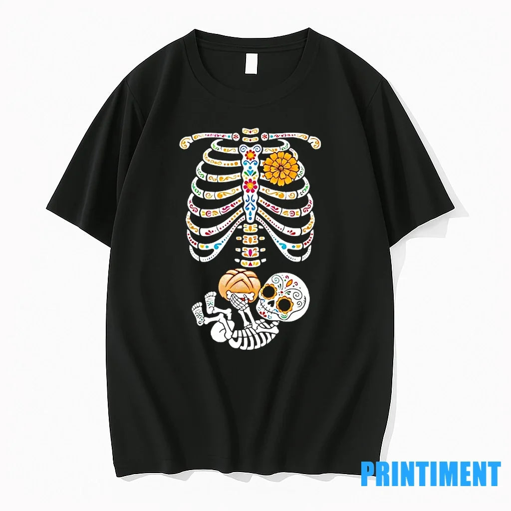 Pregnancy Skeleton Dia De Los Muertos Belly Bump Tshirts Sweater Unisex , , , Long Sleeve Tee