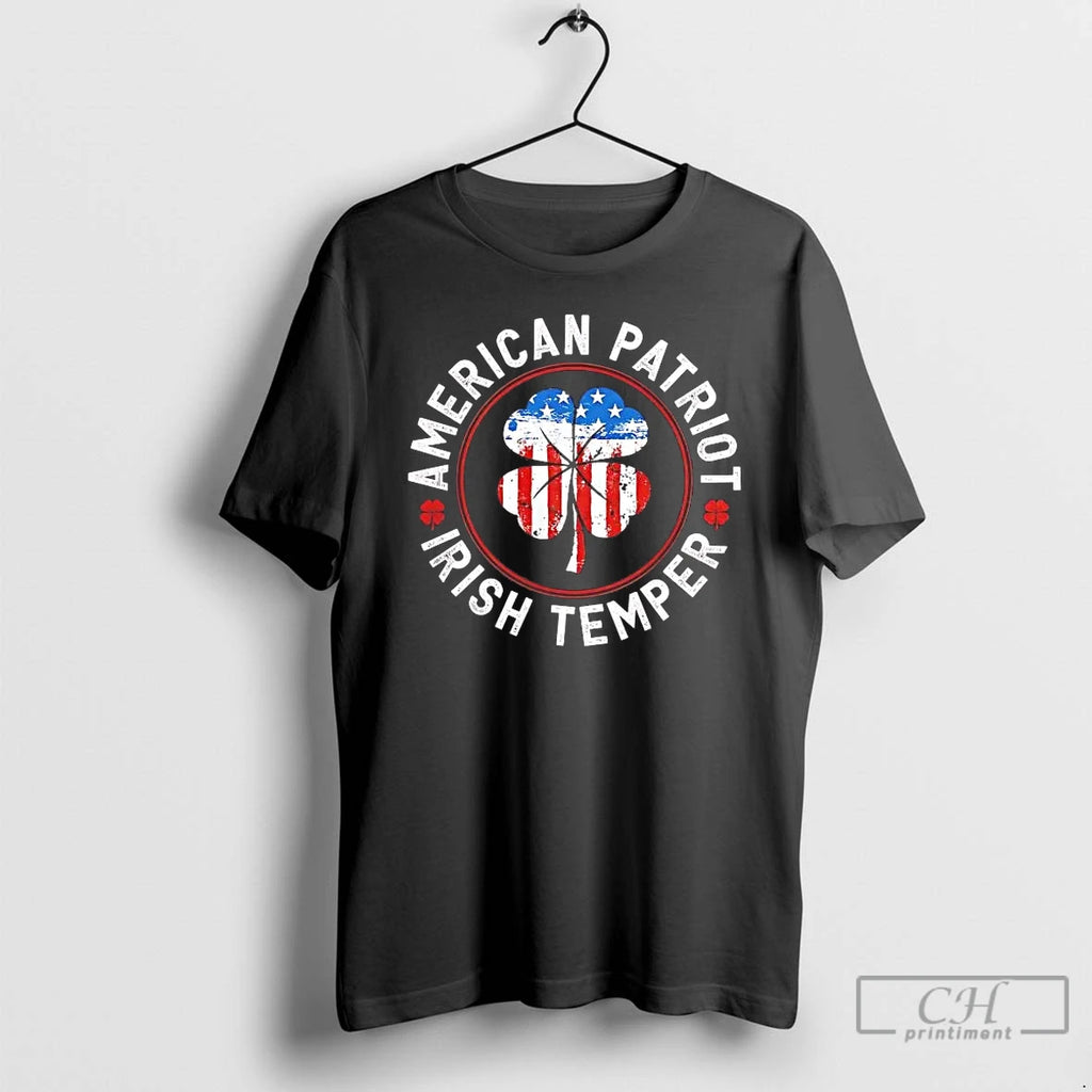 Premium American Patriot Irish Temper Shamrock American Flag St Patricks Day Tee T Shirts Sweater