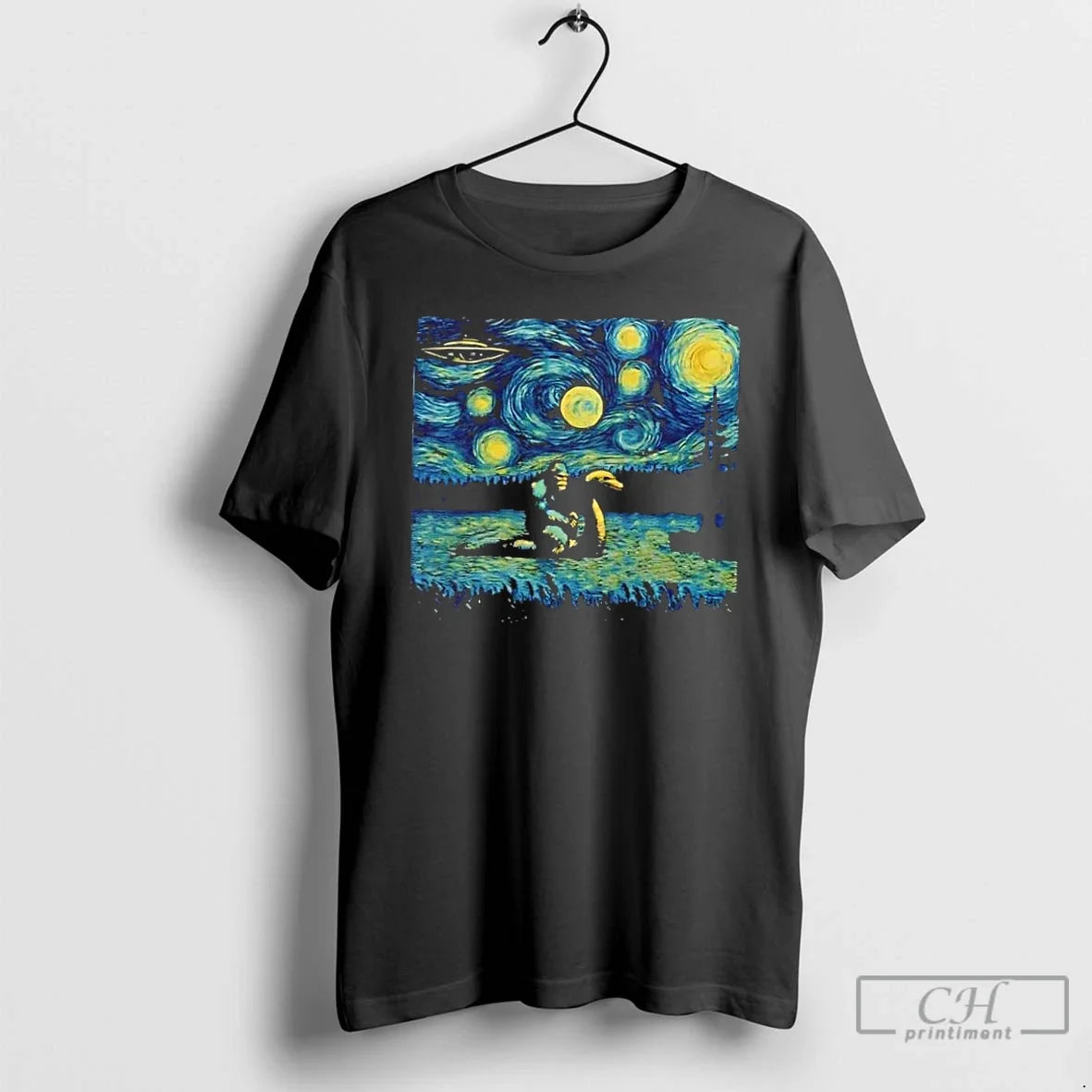 Premium Bigfoot Riding Nessie Hilarious Starry Night T Shirts Unisex , , , Long Sleeve Tee