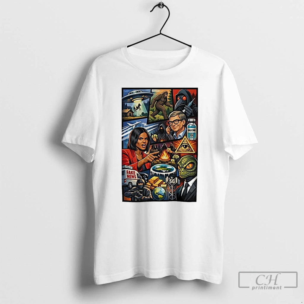 Premium Bill Gates Conspiracy Eye Of Providence Bigfoot Alien Fake News Vaccine Graphic T Shirts
