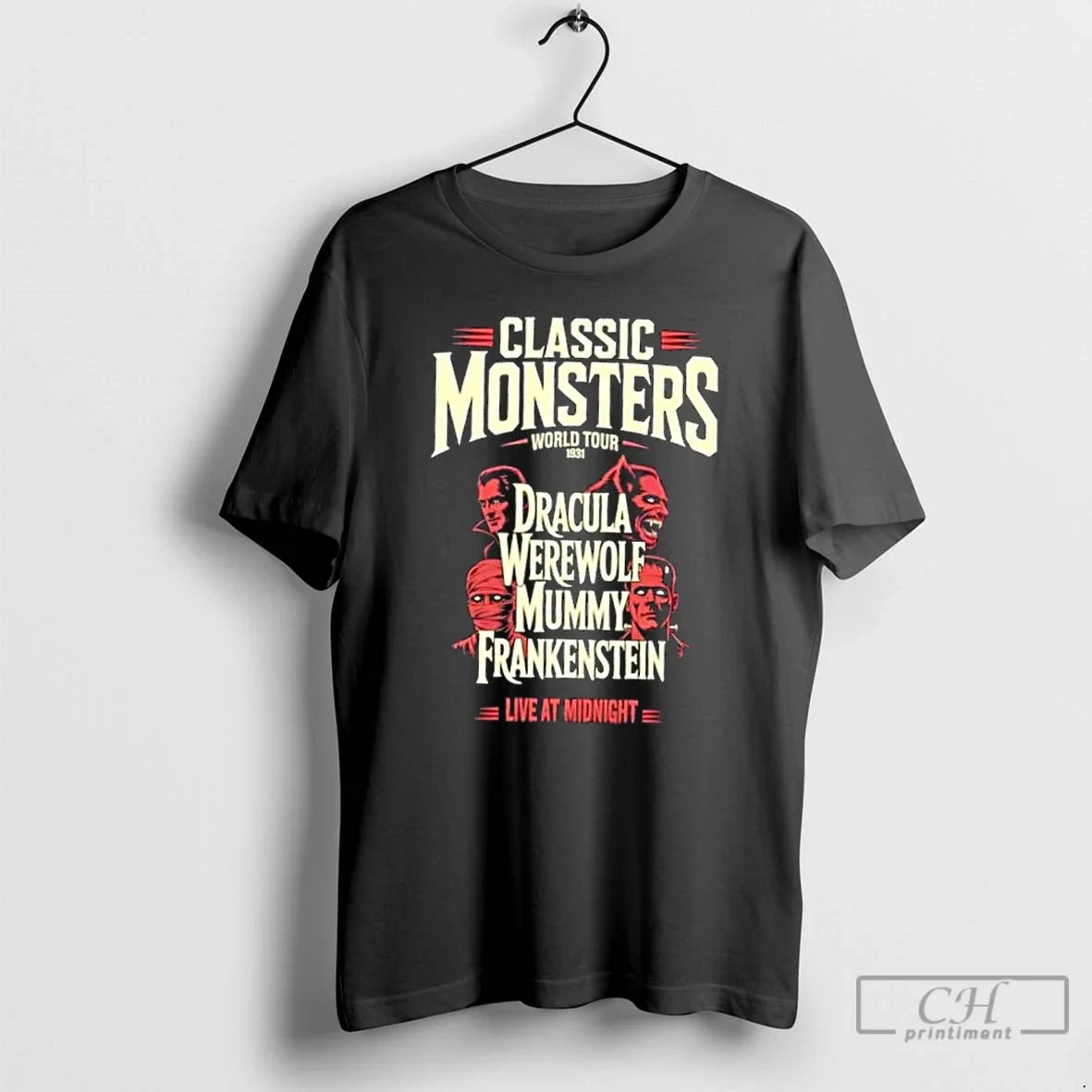 Premium Classic Monsters World Tour 1931 Dracula Werewolf Mummy Frankenstein T Shirts Unisex , , , Long Sleeve Tee